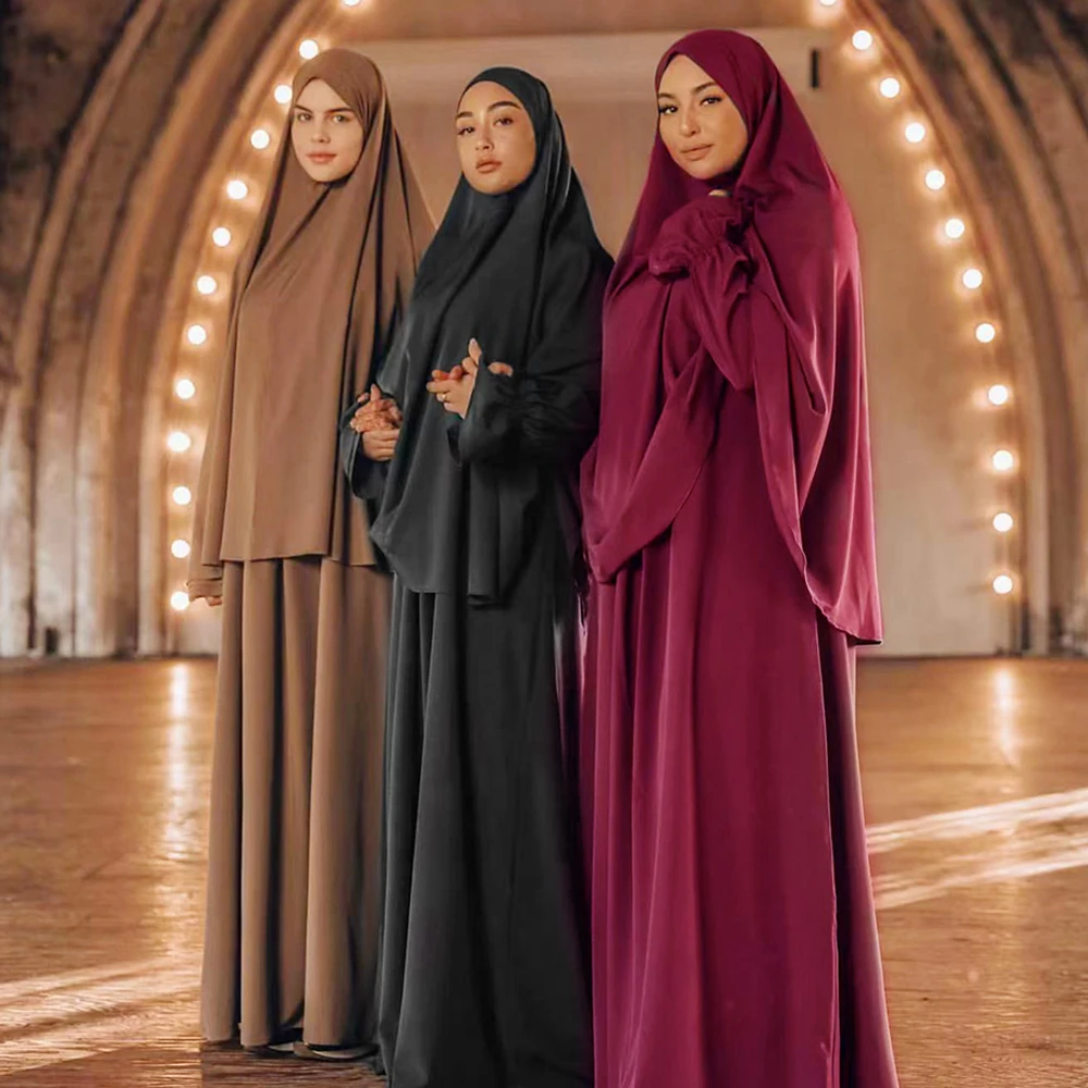 Set Di Due Pezzi Abito Da Preghiera Abito Da Donna Musulmana Abaya Overhead Hijab Mantello Top Abito Hijab Ramadan Set Islamico Vestiti Niqab