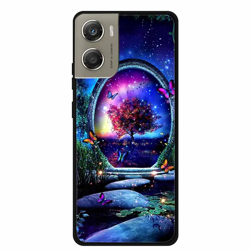 Cute Cartoon Animal Soft Silicone Back Cover with Flower Design - Black