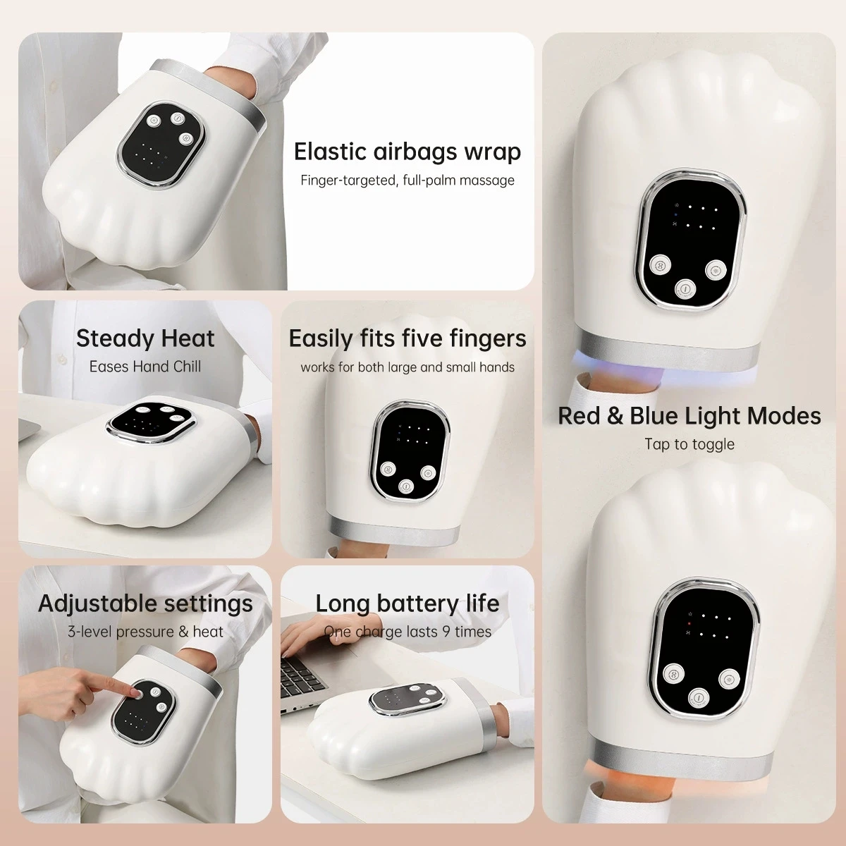 Cordless Hand Massager with Heated Compression for Relaxation
