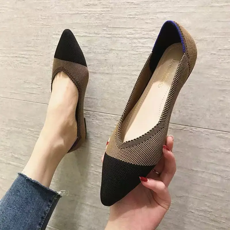 Spring and autumn flat shoes fashion leisure Women's flat shoes pointed knitting elastic comfortable boutique shoes 4