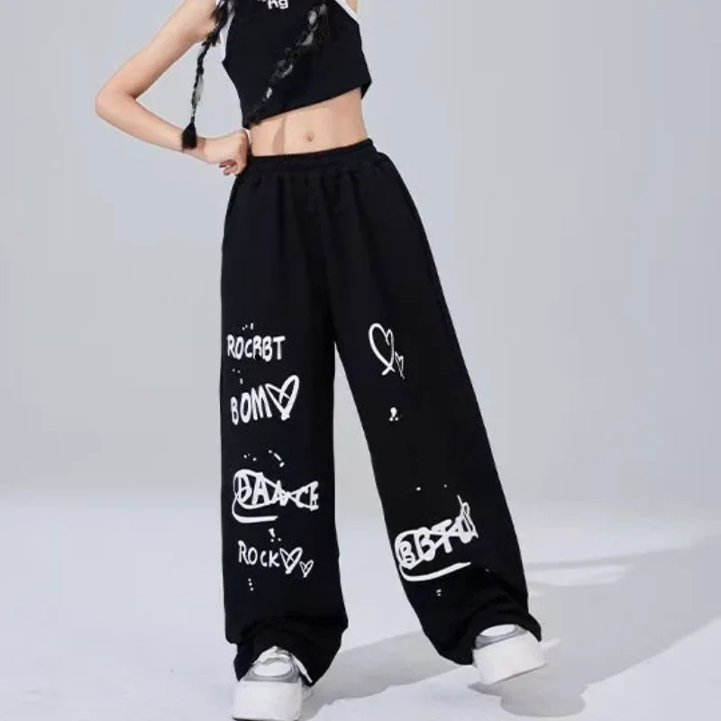 High Waist Drawstring Loose Hip Hop Dance Sports Pants Women's Style Jazz Dancing Trousers Casual Skateboard Long Pants