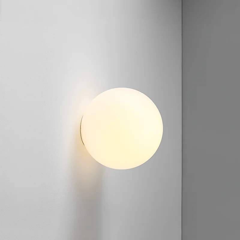 Round Glass Lights Modern Hidden Base Milky White Glass Wall Lamp for Bedroom Bedside Living Room Stair Hallway Entrance Hotel