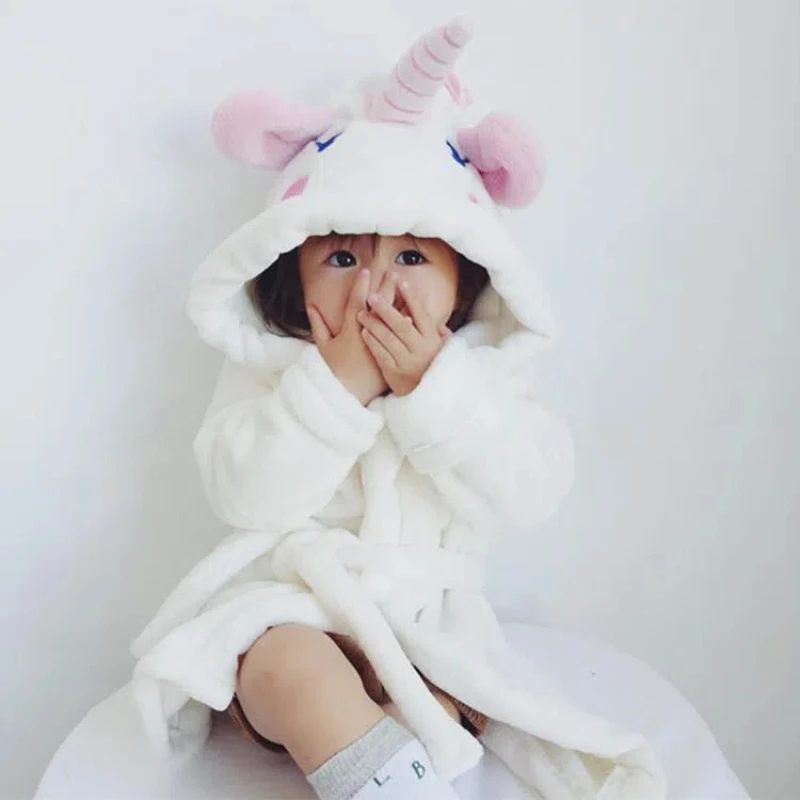 Flannel Bathrobe, Children's Home Clothes, Cute Baby Unicorn, Children's Sleeping Robe, Baby Bathrobe