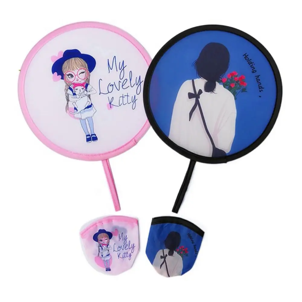 Creative Round Foldable Fan Portable Mini Folding Fan Pocket Cloth Cool Summer Hand Flying Disk Party Favors Gift portable fan folding fan mini fan hand fan