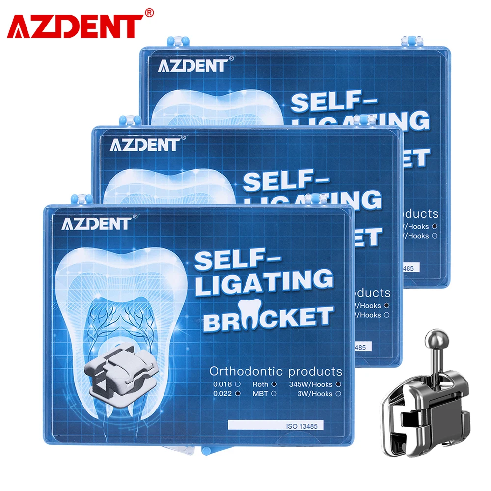 

AZDENT 3 Boxes Dental Orthodontic Self-Ligating Bracket Braces with Buccal Tube Roth / MBT 0.022 Hooks 345 Dentistry Materials