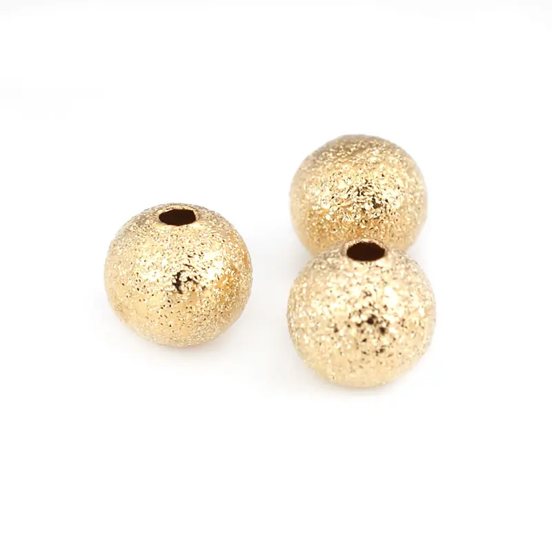 Gold Brass Frosted Matte Round Beads for Jewelry Making - 18K Gold Color, Multiple Sizes