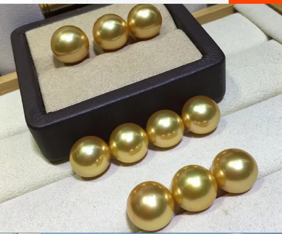 Pair 10-11mm Gold Round Loose Pearl Undrill Women Wedding Party Jewelry Accessories Necklace Earring Ring Bracelet Pendant AAA