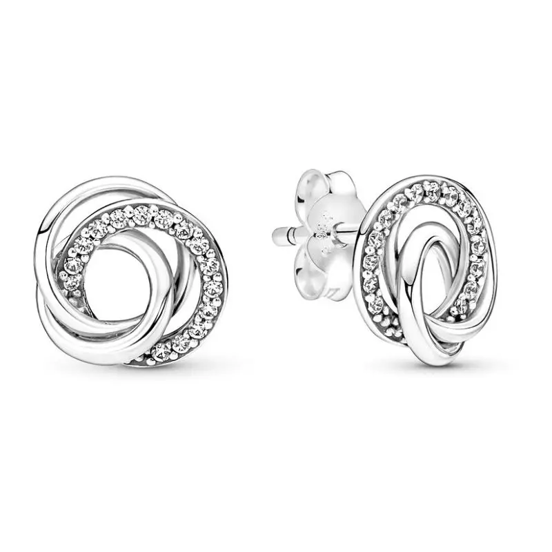

Original Sparkling Family Always Encircled Stud Earrings For Women 925 Sterling Silver Wedding Gift Fashion Jewelry