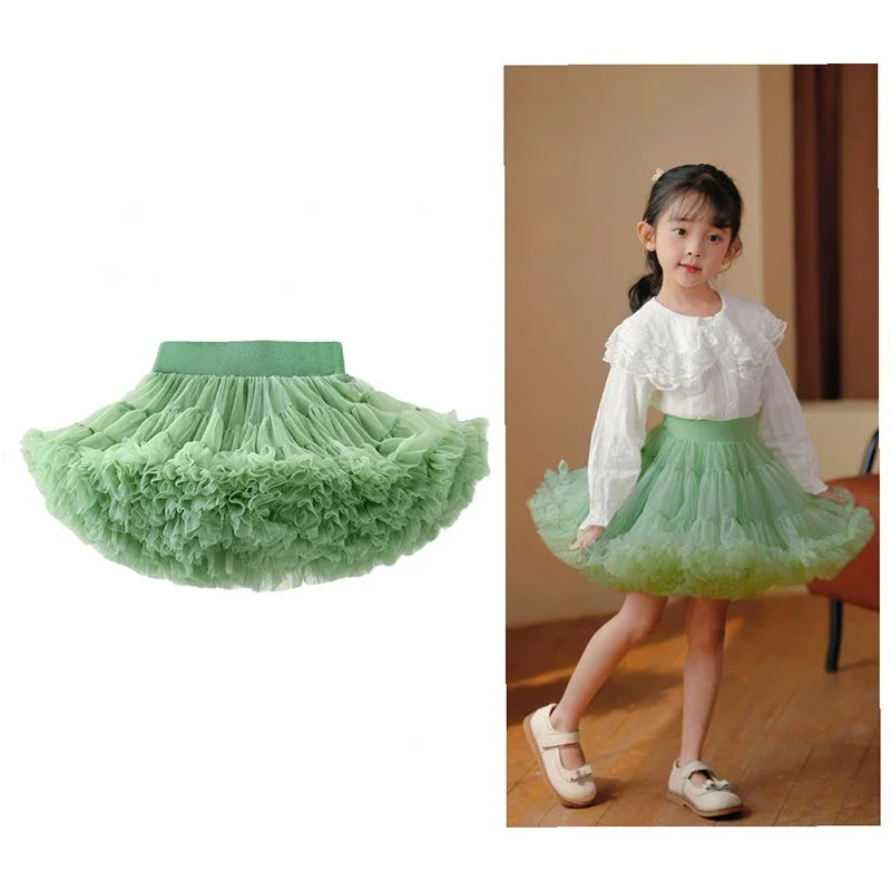 Girls Tutu Skirts Solid Fluffy Tulle Princess Ball Gown Pettiskirt Kids Ballet Party Performance Dress