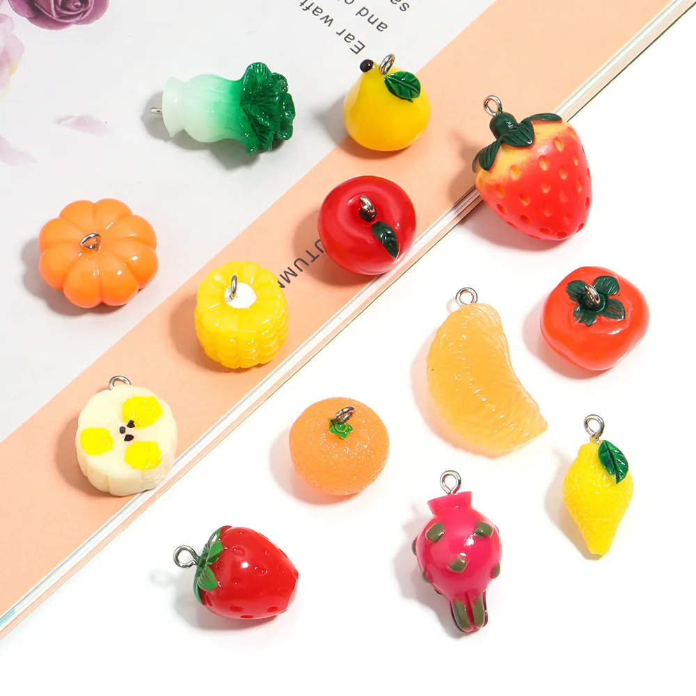 5 Stücke Obst Apfel Orange Kohl Harz Anhänger DIY Charms Ohrring Armband Halskette Schlüsselanhänger Schmuck Finden Zubehör – Detail 4