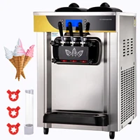 SucceBuy Machine à crème glacée commerciale 22-30L/H rendement 2200W Machine de service mou de comptoir avec trémie 2x6L panneau LCD cylindrique 2L 1