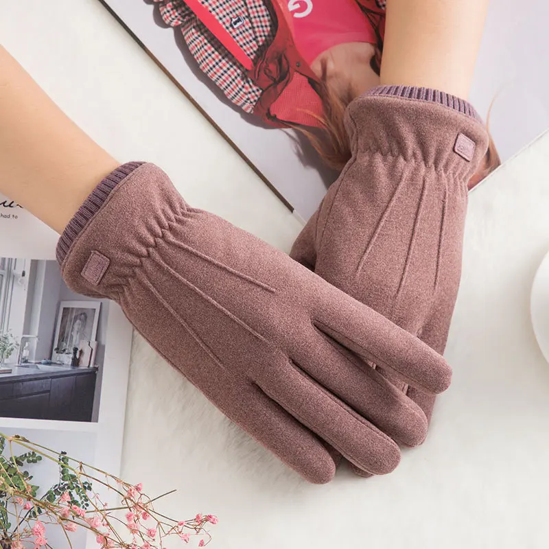 

2023 Winter New Warm Gloves Women's Velvet Thickened Garede Gloves Winter Velvet Plush and Thickened Gary Touch Screen Gloves