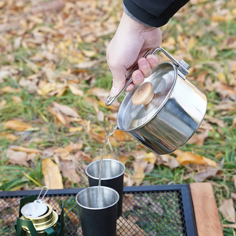 Camping Campfire Kettle Outdoor Kitchenware Stainless Steel Tea Coffee