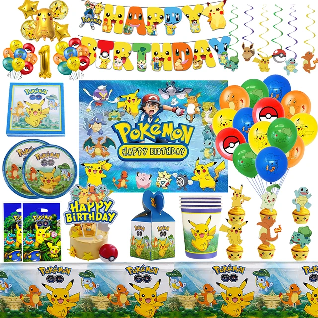 Décoration de fête d'anniversaire pokémon, fournitures de fête, ensembles  de vaisselle Pikachu, bannière en Latex, ballon en aluminium, fournitures  de fête pour enfants - AliExpress