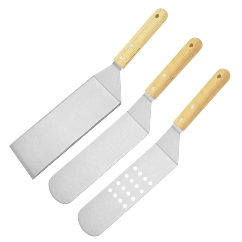 

Spatula With Strong Wooden Handle Professional Sturdy Stainless Steel Baking Tools For Grilling, Cooking