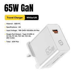 ESSAGER 65W GaN PD Fast Charger with Advanced Charging Technologies - 65W UKPlug White
