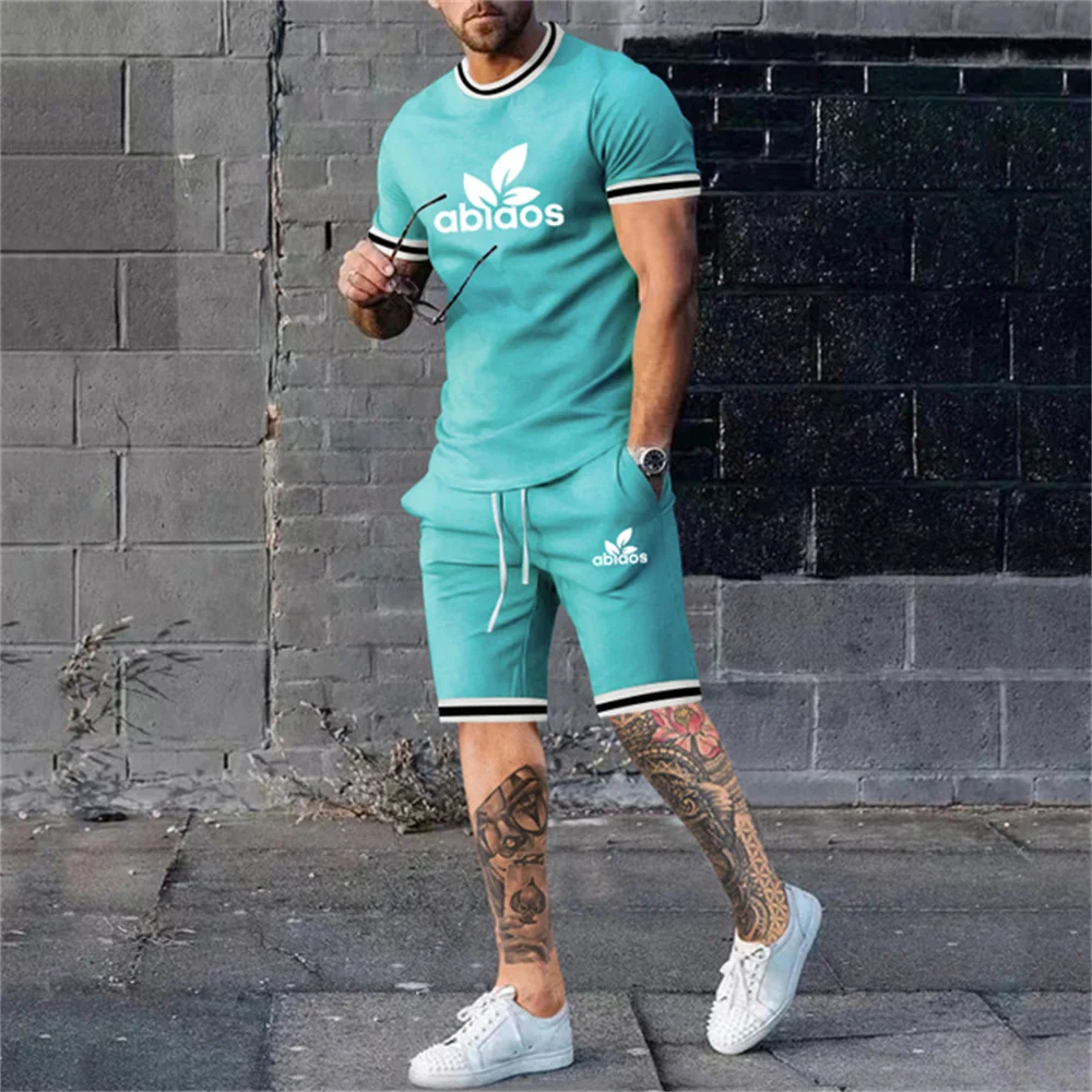 Summer Fashion Personality 3D Printing Simple Casual Solid Color T-shirt + Shorts Street Sports Men's Oversized Tracksuit