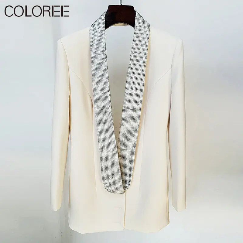 

Luxury Crystal Beading Blazer for Women 2023 Spring Autumn Runway Designer White Jacket Female Ropa Para Mujer