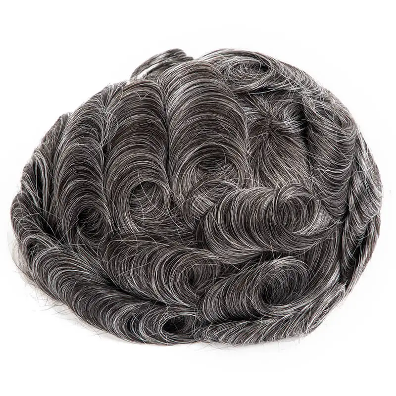 0.04-0.06mm Male Hair Prosthesis Soft Knotted Skin Toupee Men Durable Wigs 100% Human Hair System Unit Capillary Prosthesis 6