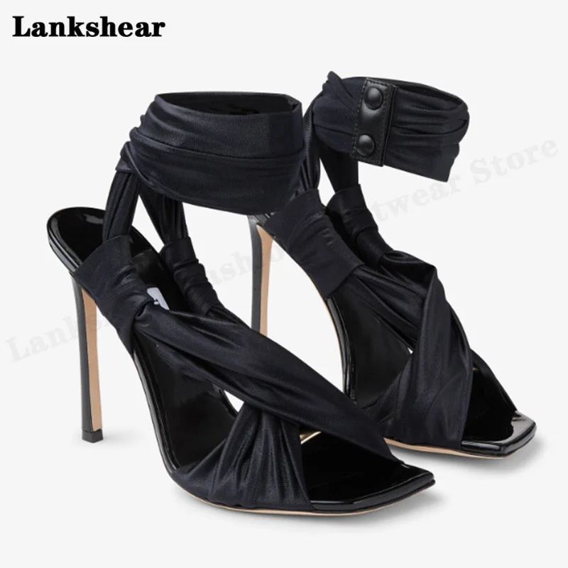 

2023 New Square Head Fish Mouth Slender Heel Super High Heel Sandals Cross Strap European and American Catwalk Sandals Women
