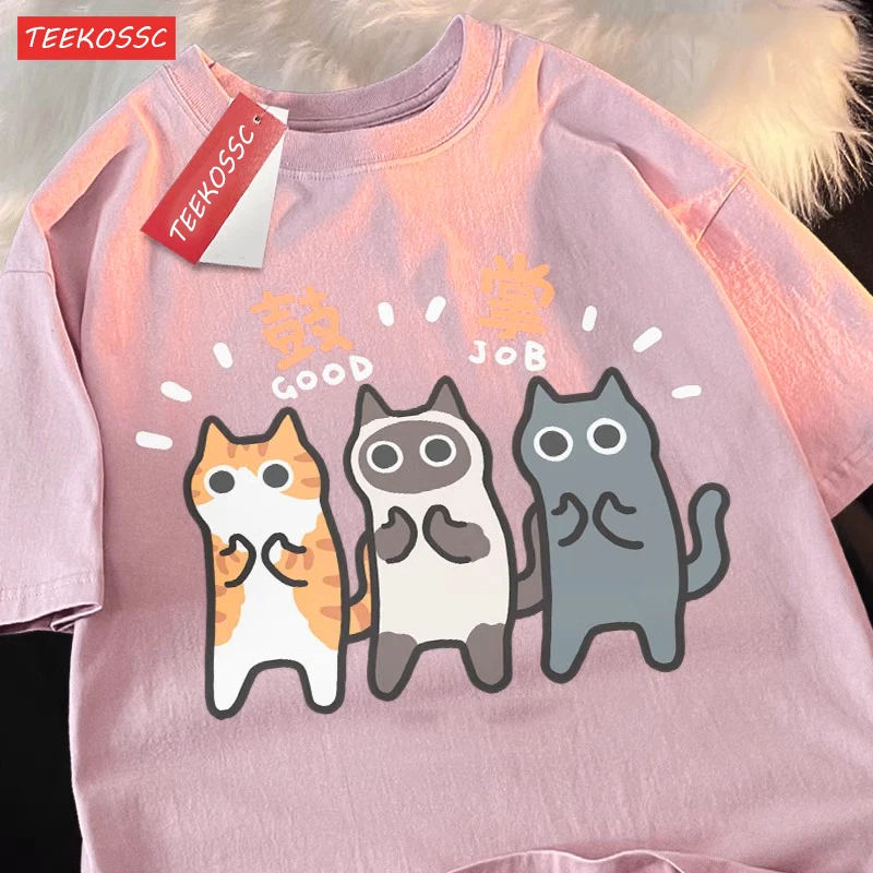 귀여운 고양이 프린트와 편안한 착용감의 경제적인 여름 상품