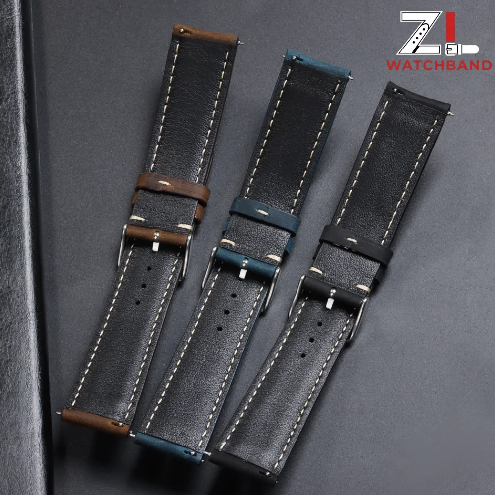Vintage Brown Genuine Leather Quick Release Watch Strap Replacement Belt