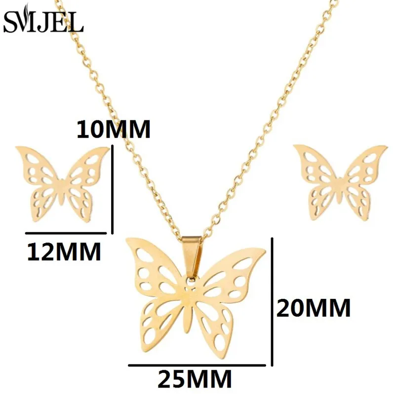 Korea Style Stainless Steel Butterfly Jewelry Sets for Women Cartoon Bee Insect Pendant Necklace Girls Summer Beach Wedding Gift 5