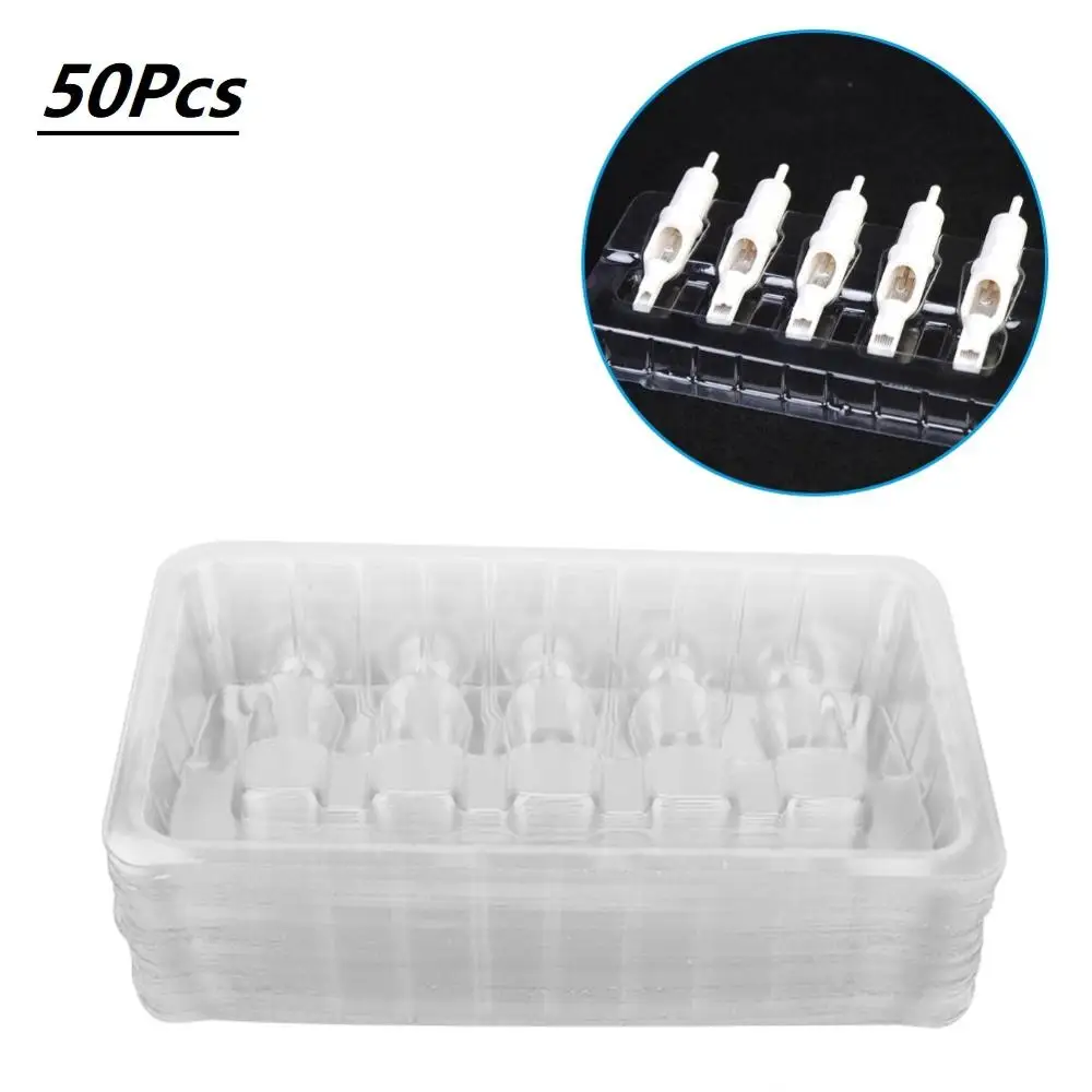 50Pcs/Box Disposable Plastic Transparent Ink Cartridge Needles Holder Bracket Tray Supply Portables Tattoos One Needle Holder transparent lottery box container multi function holder donation case supply office