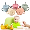 Baby Silicone Straw Cup BPA Free Portable Storage Snack Vessel Feeding Cup Double Handle Leakproof Learning Training Drink Cup 6