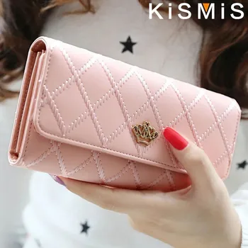 KISMIS Portafogli da donna Carino Tasca rosa Portafogli da donna Portamonete Plaid Portafoglio lungo in pelle PU Hasp Borsa per telefono Tasca portamonete Ca