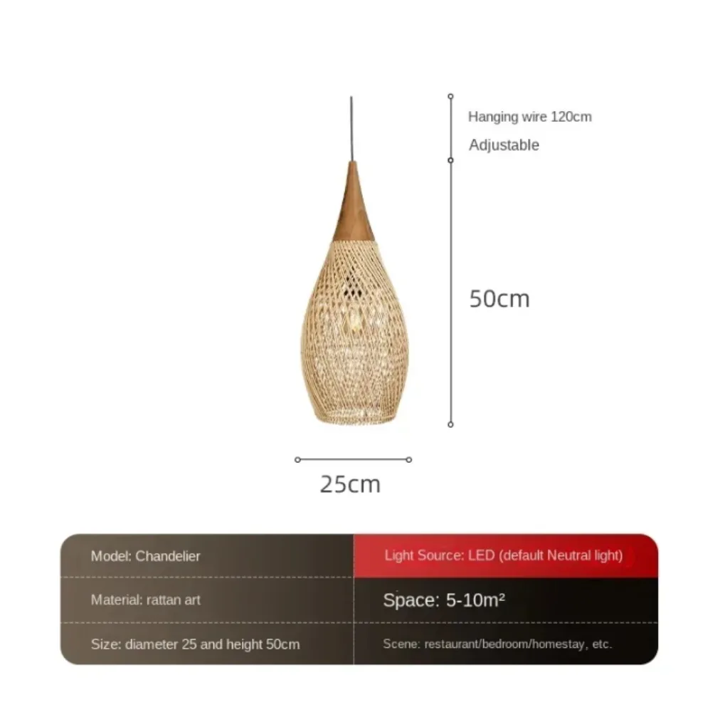 Designer Pendant Lamps Vintage Handmade Rattan Led Light Japanes Style Lighting for Kitchen Island Loft Dining Room Chandelier