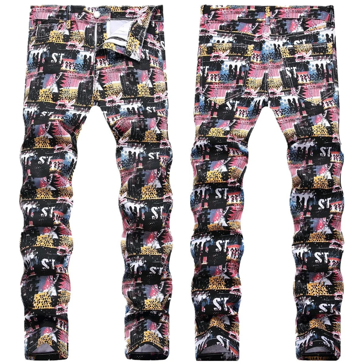 

New 2023 Korean Fashion Men Original Trendy Streetwear Stretch Slim Print Hip Hop Men's Luxury Brand Jeans Cowboy Pants for Men