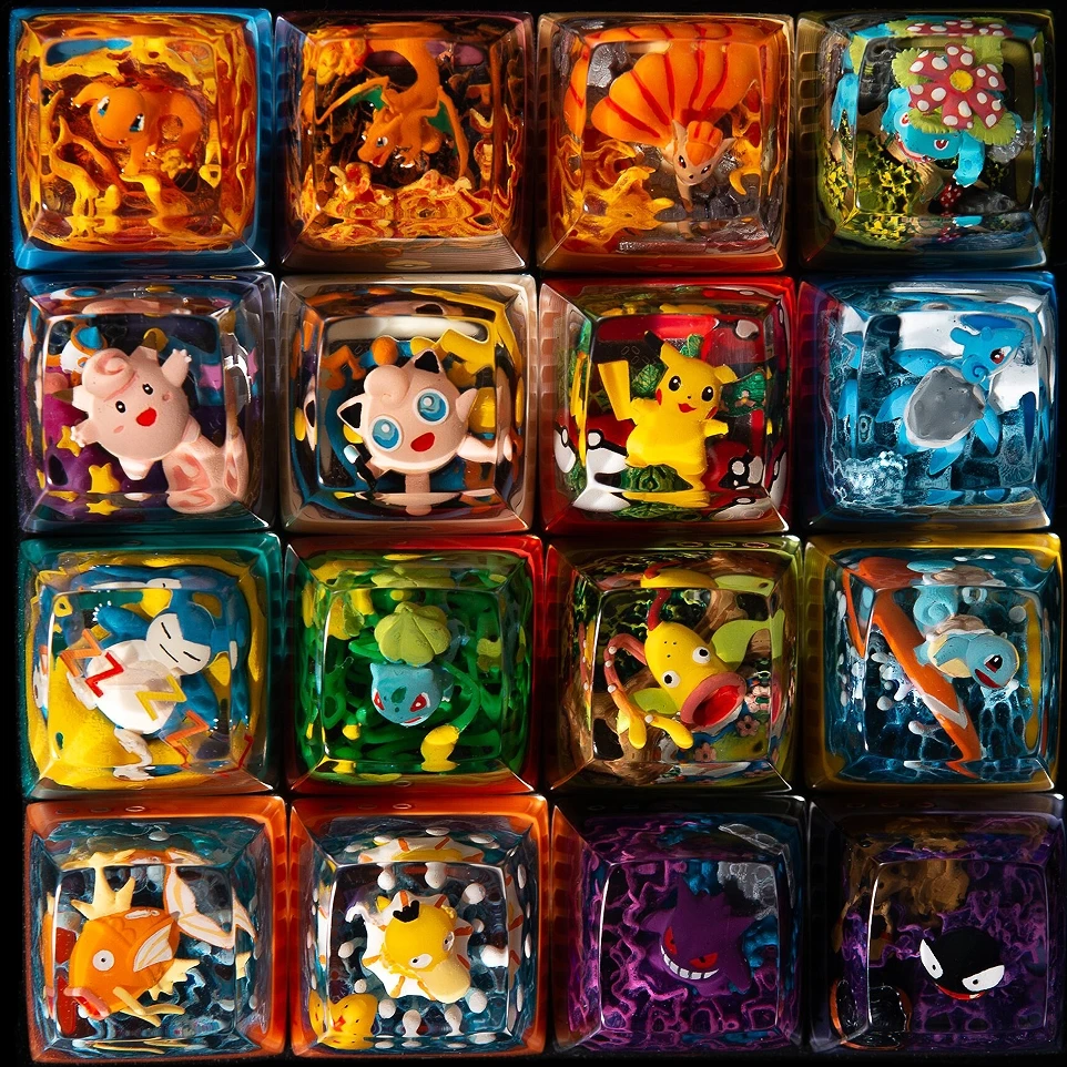 

YS DIY Anime Pokemon Map Resin Pervious to light Keycap Pikachu Charmander Bulbasaur Kawaii Hobby Collection Gifts For Friends