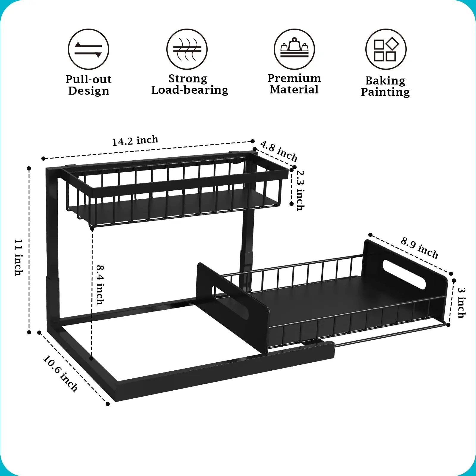 Under Sink Organizer, Pull Out Cabinet Organizer 2 Tier Slide Out Sink Shelf Cabinet Storage Shelves, Kitchen Under Storage