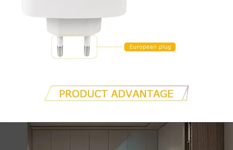 Description Picture 6 of itemLED Night Light Motion Sensor EU US Plug Lamp Nightlights For Children Bedroom Decoration Hallway Stairs WC Bedside Night Lamp
