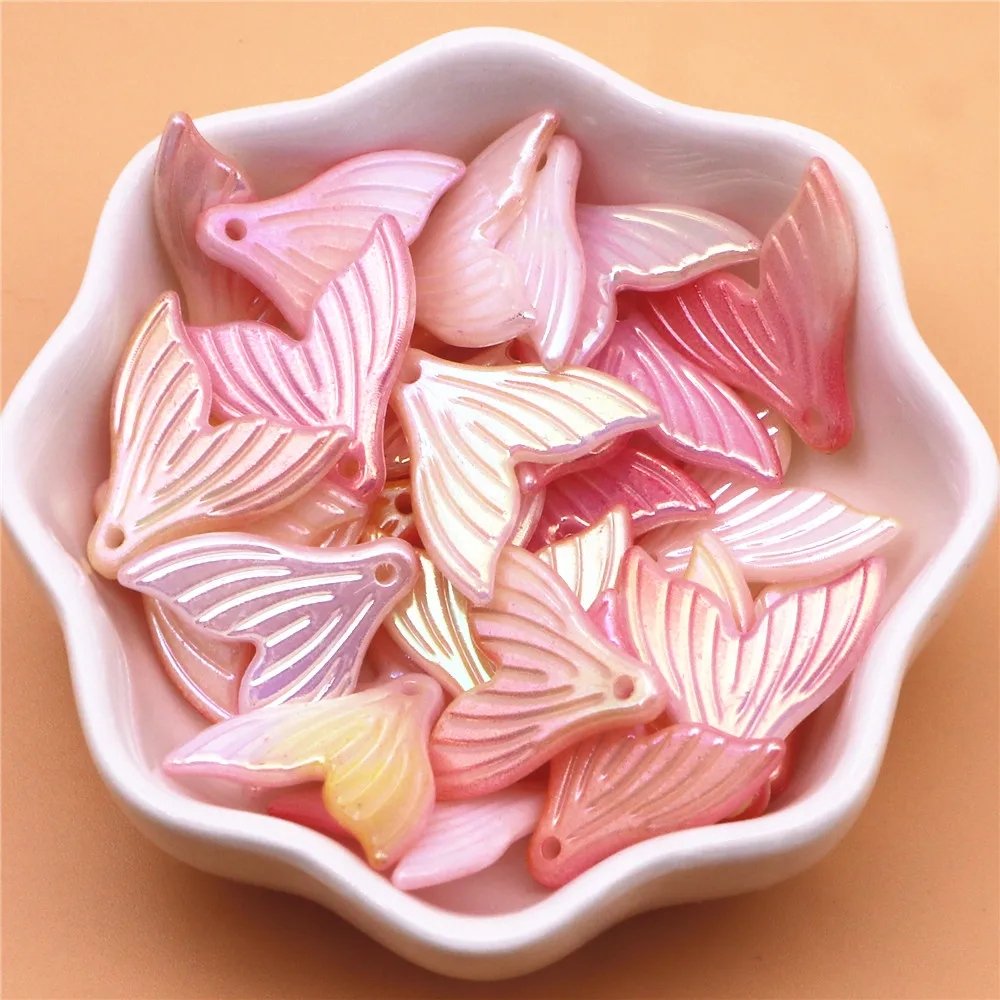 30pcs 반짝 이는 그라디언트 컬러 수지 모조 진주 물고기 꼬리 참 구멍이있는 DIY 쥬얼리 공예 액세서리 장식