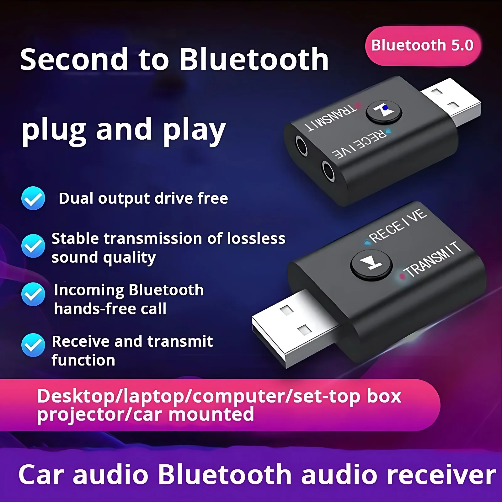 블루투스 5.0 오디오 송신기 리시버 3.5mm AUX 잭 RCA USB 동글 스테레오 무선 어댑터, TV 자동차 키트 스피커 헤드폰용