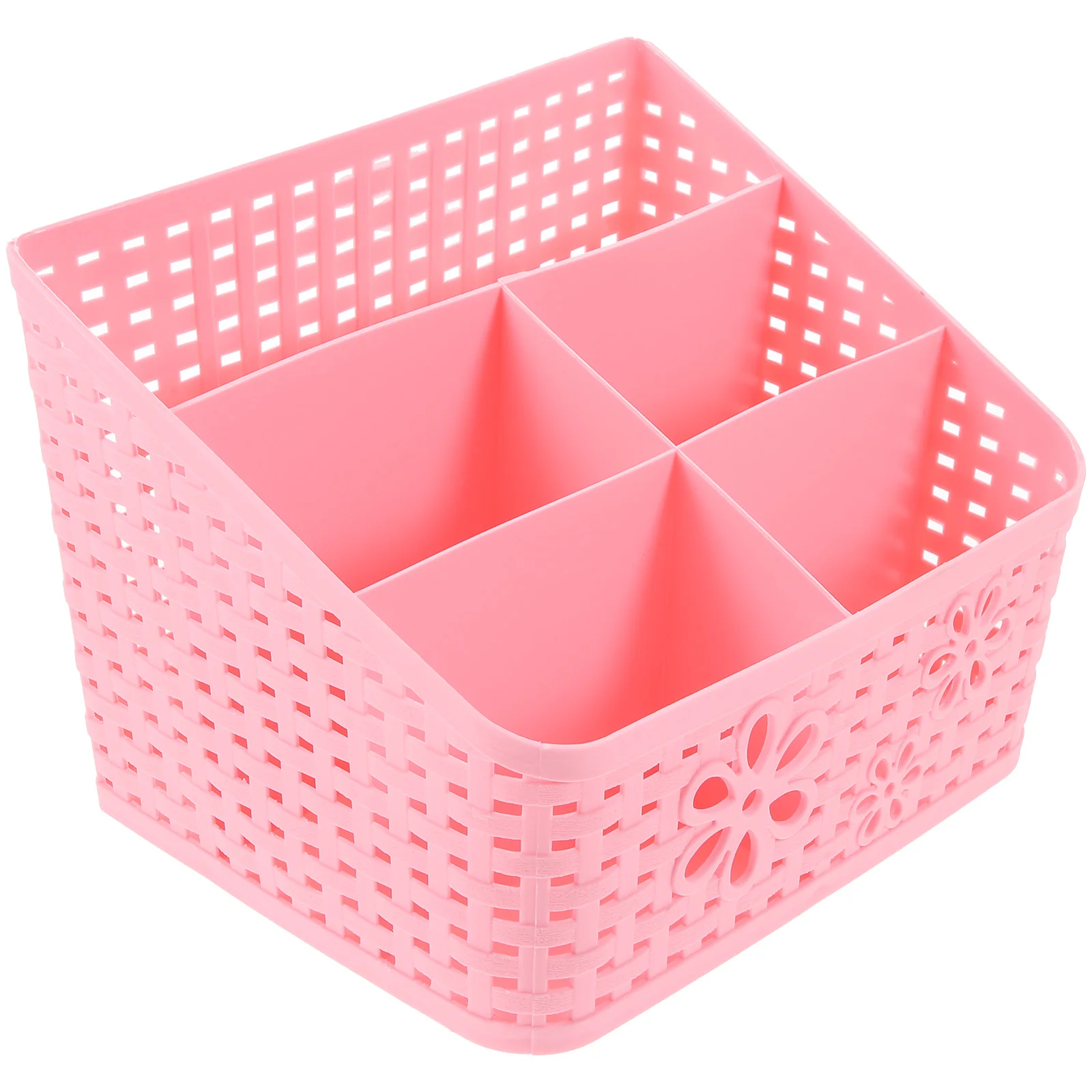 

Storage Box Large Capacity Imitation Rattan Baskets Drawer Plastic Hollow Desktop Sundries Storage Basket(Pink)