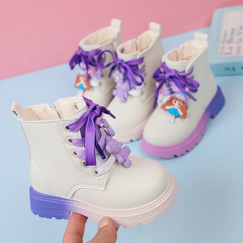 Girl\'s Ankle Boots 2023 Autumn Winter New Children Short Boot 22-33 Toddler Round Toe Chunky Rubber Fashion Side Zip Kids Shoes