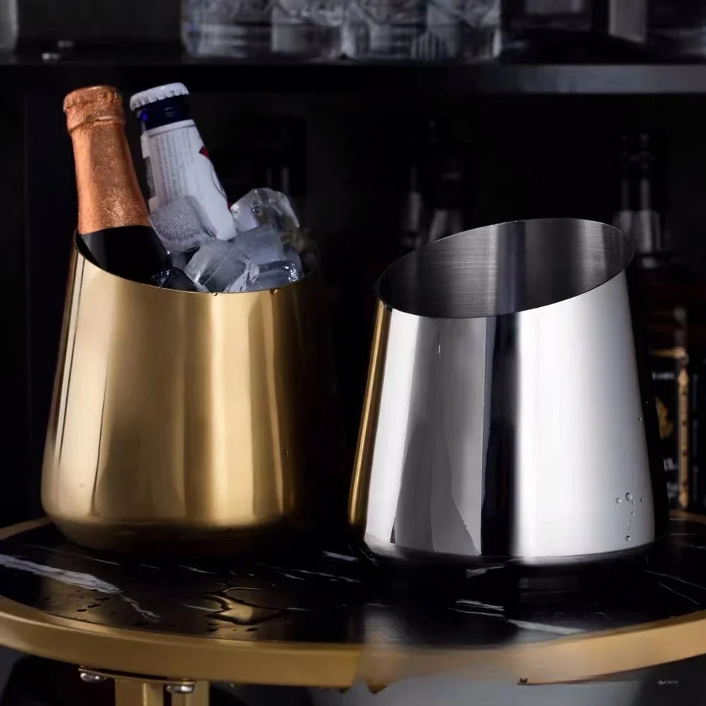 6L Ice Bucket Bar Wine Column Supplies Large Stainless Steel Ice Bucket Thickened Metal Dry Cooling Barrel