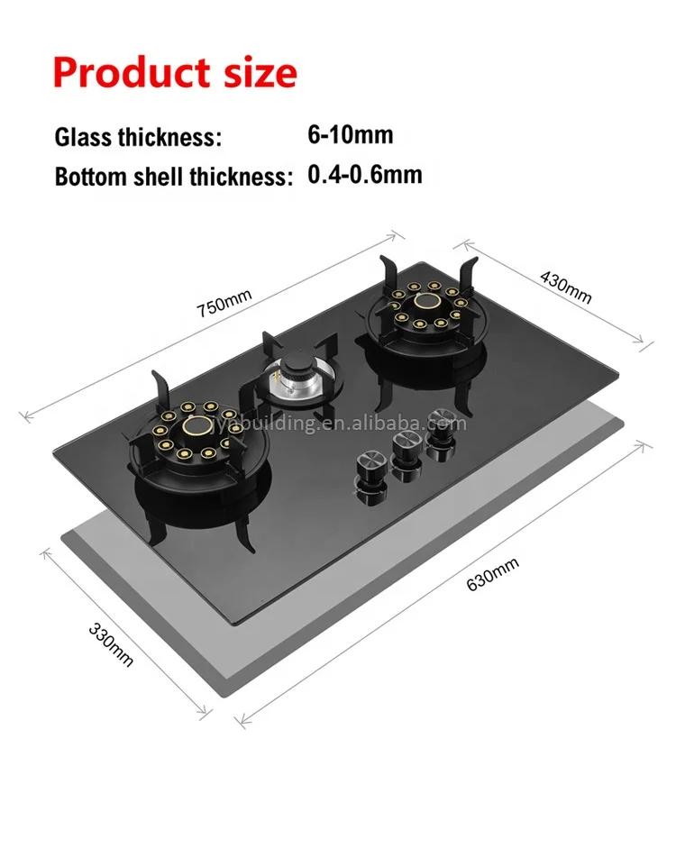 Flip Top gas cooker LPG gas cooktops glass top battery 3 burner Kitchen stove