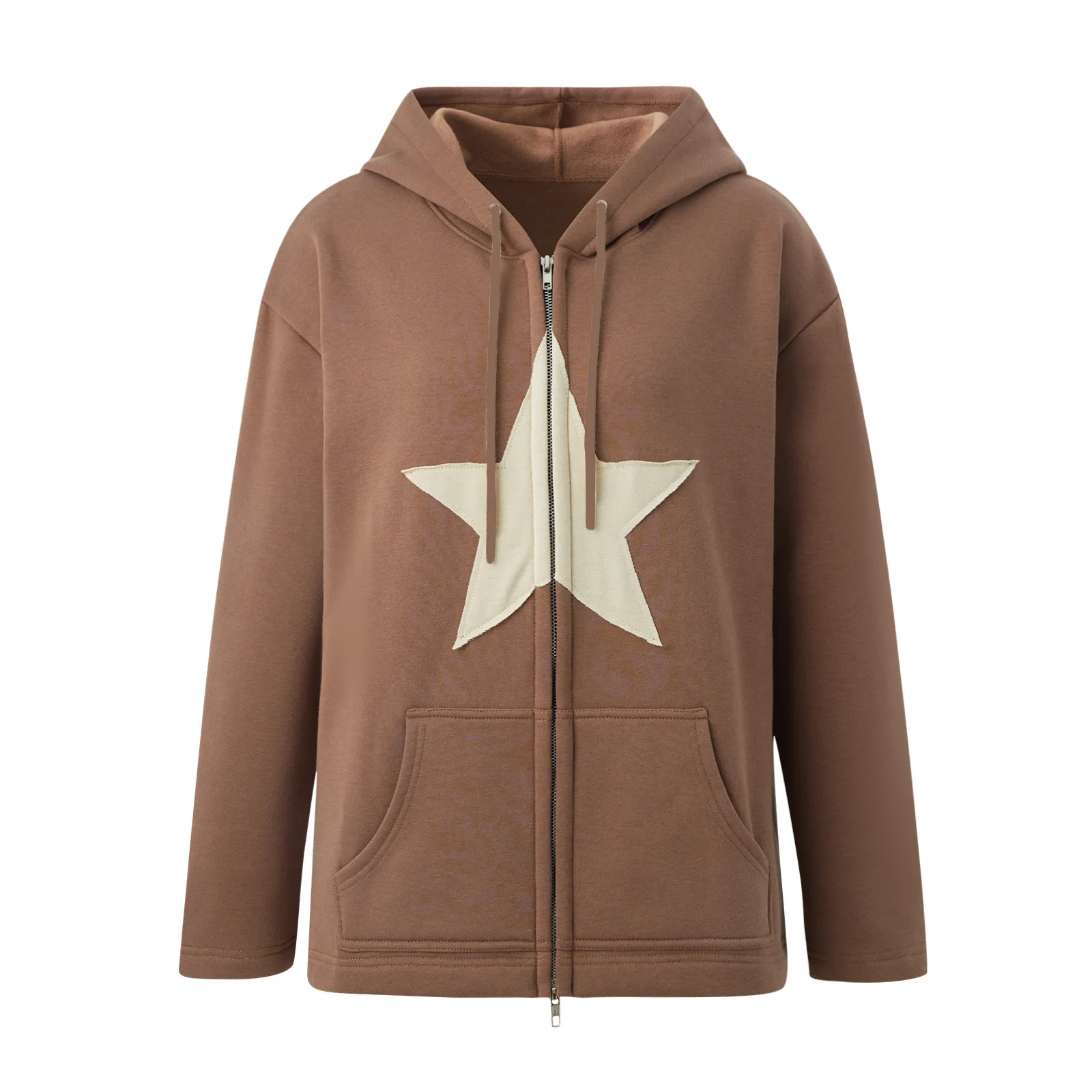 Women Vintage Star Patch Hoodies Men Casual Hip Hop Loose Zipper Jacket Coats Harajuku Punk Gothic Hooded Sweatshirt Y2k Clothes