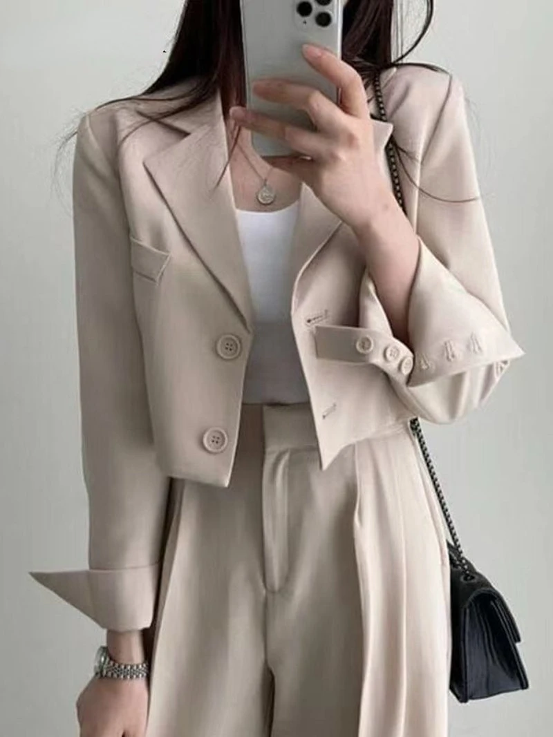 

2023 Women's Trouser Suit New Suit Suit Chic and Elegant Trouser Suit Korean Lapel Button High Waist Fashion Two-piece Suit