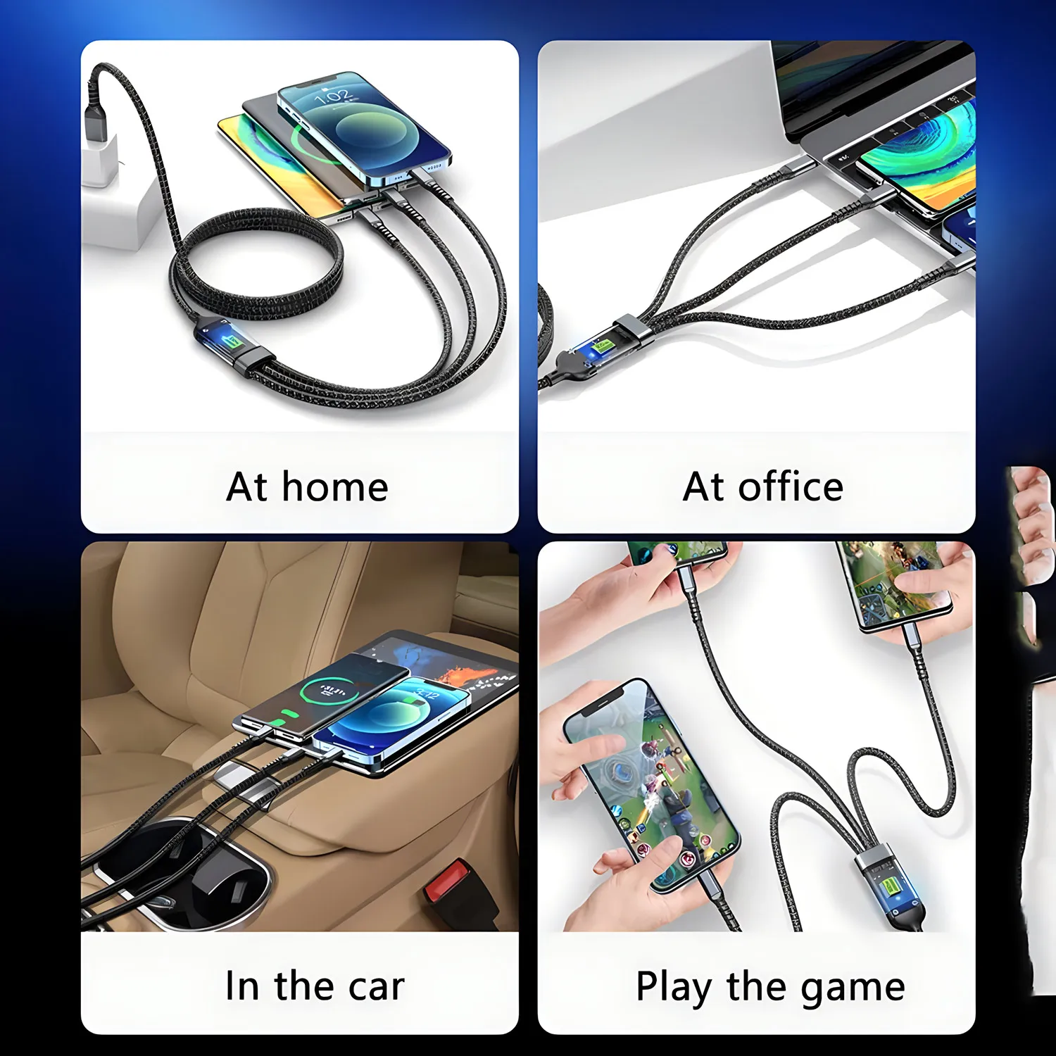 3-in-1 USB 100W 6A Fast Charger Cable Car USB To Type-C Micro LIGHTNING Cable For iPhone 16 15 14 13 Samsung Xiaomi Huawei BEST SELLERS