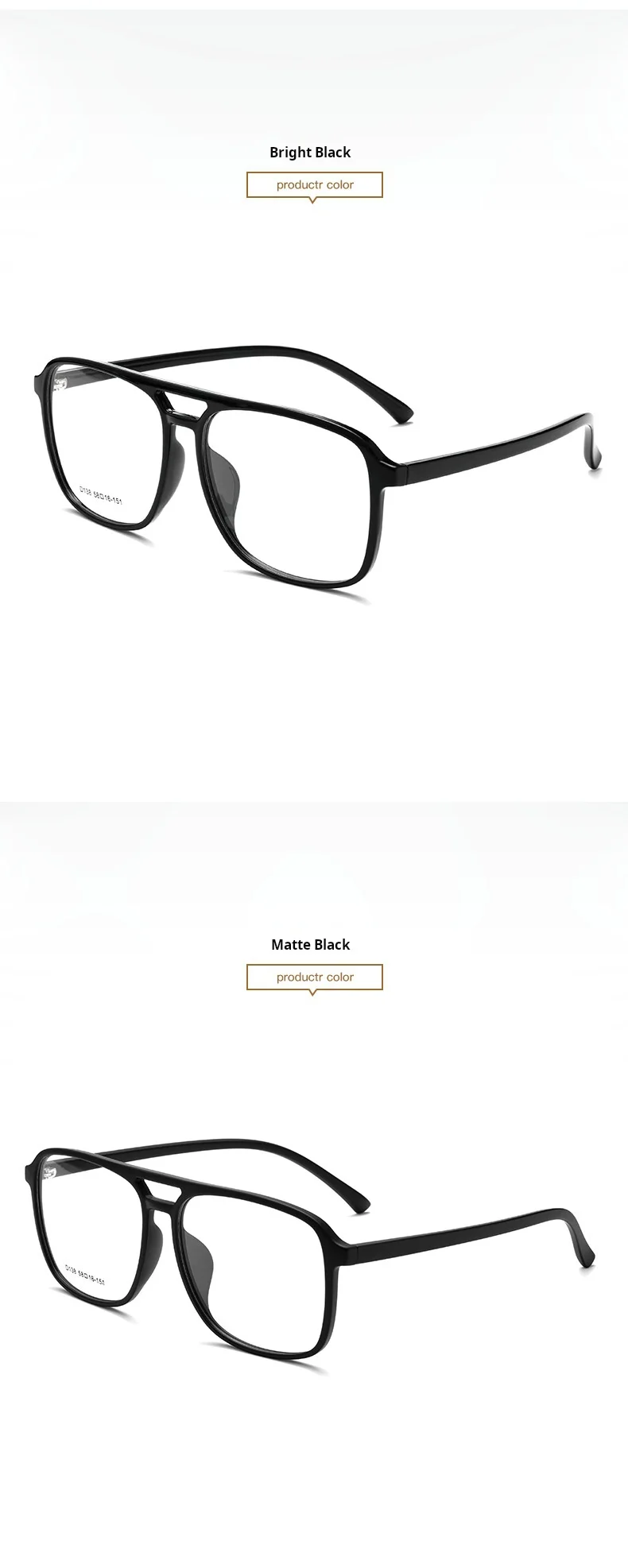 YIMARUILI Modischer Pilotenbrillenrahmen für Damen und Herren in Übergröße, Ultraleichter TR90 Doppelbalken Retro-Optikbrille D138 – Detail 11