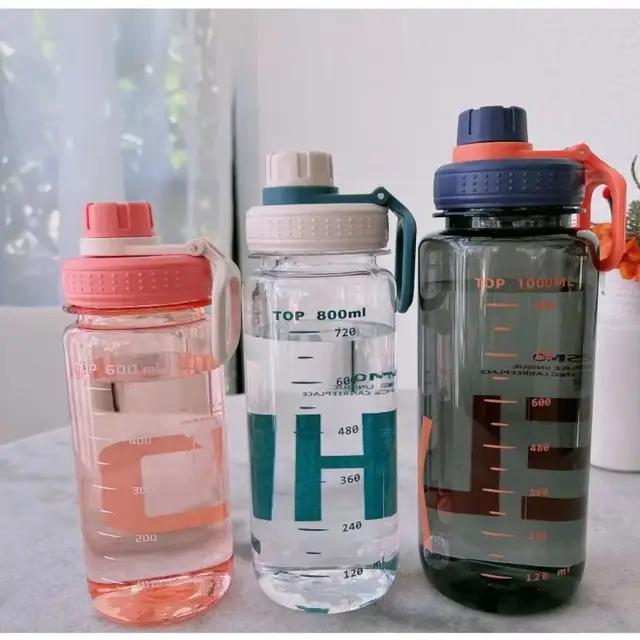 0.6L/0.8L/1L Large Capacity Water Bottles Lightweight Plastic Clear Drink Bottle with Handle Strap Leak Proof Travel Kettle 3
