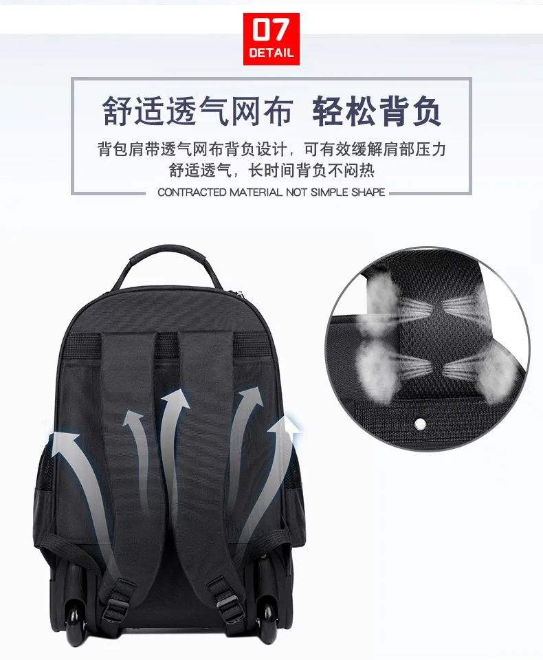 Tragbarer Outdoor-Rollrucksack für Erwachsene, Reise-Laptop-Tablet-Tasche mit Rädern, Gepäck für Geschäftsreisen, College-Reisetaschen – Detail 14