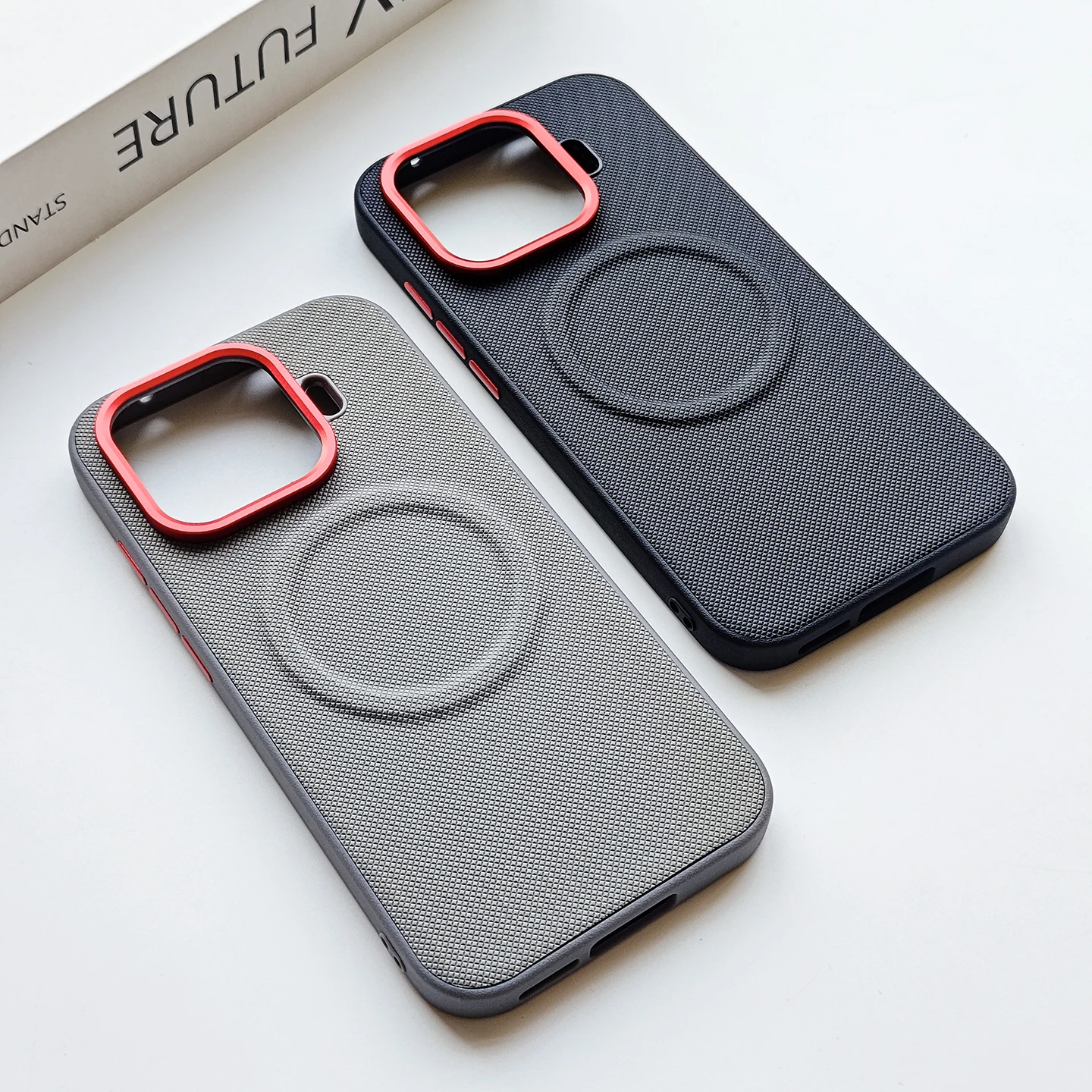 Magnetic Red Leather Shockproof Protective Case with Lens Protection