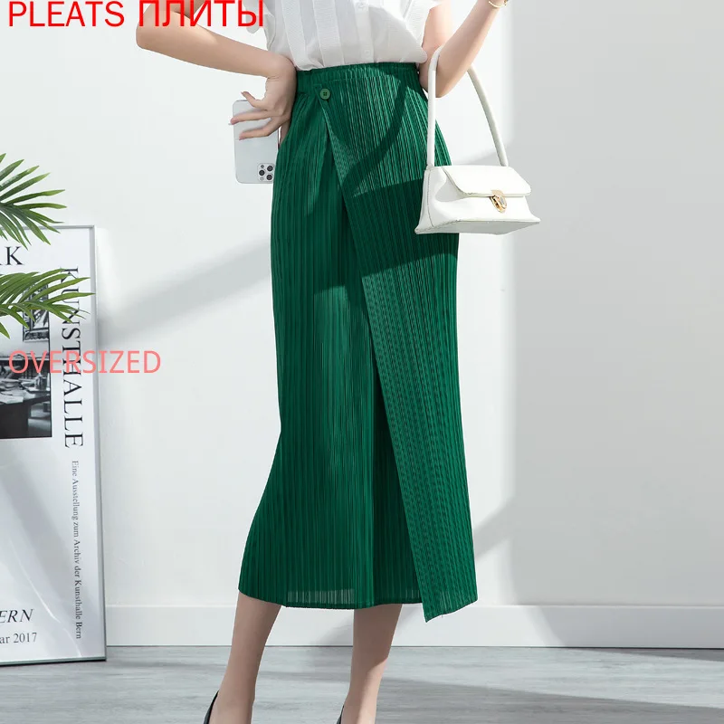 

Miyake Elastic Waist Pleated Skirt for Women, High Waisted, Slim A-line Drape, Mid-length, PLEATS, Spring and Autumn, New