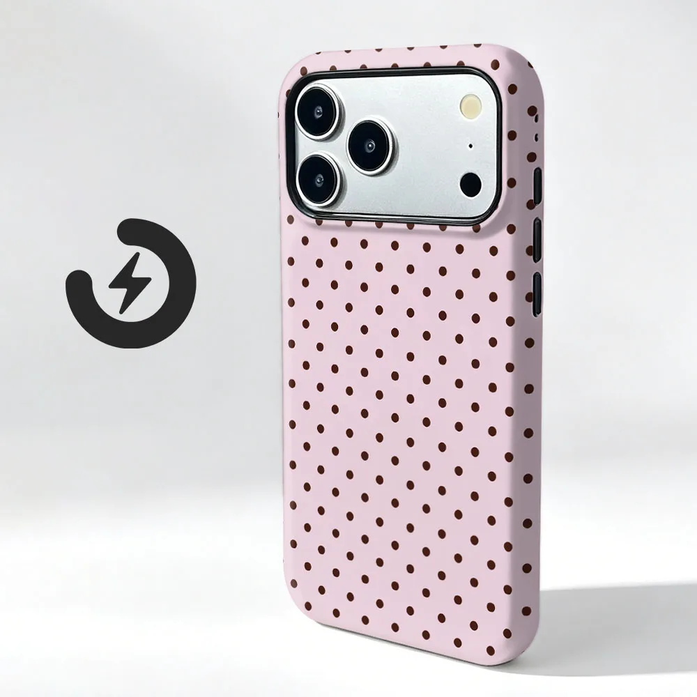 Magnetic Pink Polka Dot Phone Case with 2-in-1 Film Cover
